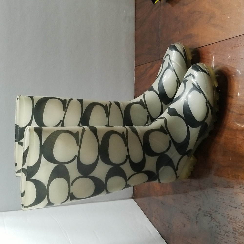Coach Black & Cream Signature Logo Rain Boots